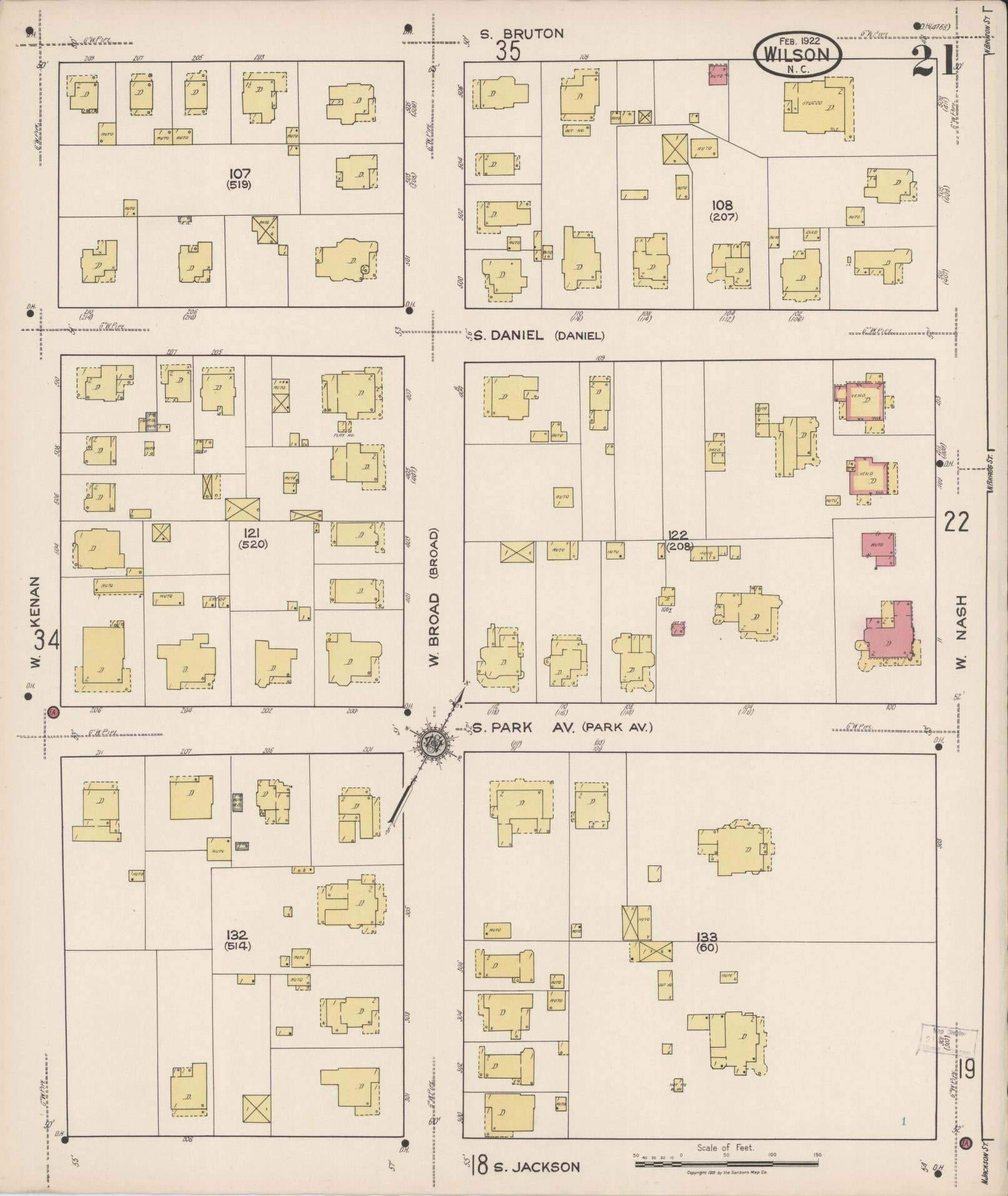 Sanborn Fire Insurance Map from Wilson, Wilson County, North Carolina (1922), Sheet #0021 - Complete Map Set gallery image, historic Sanborn map, vintage wall art, North Carolina North Carolina