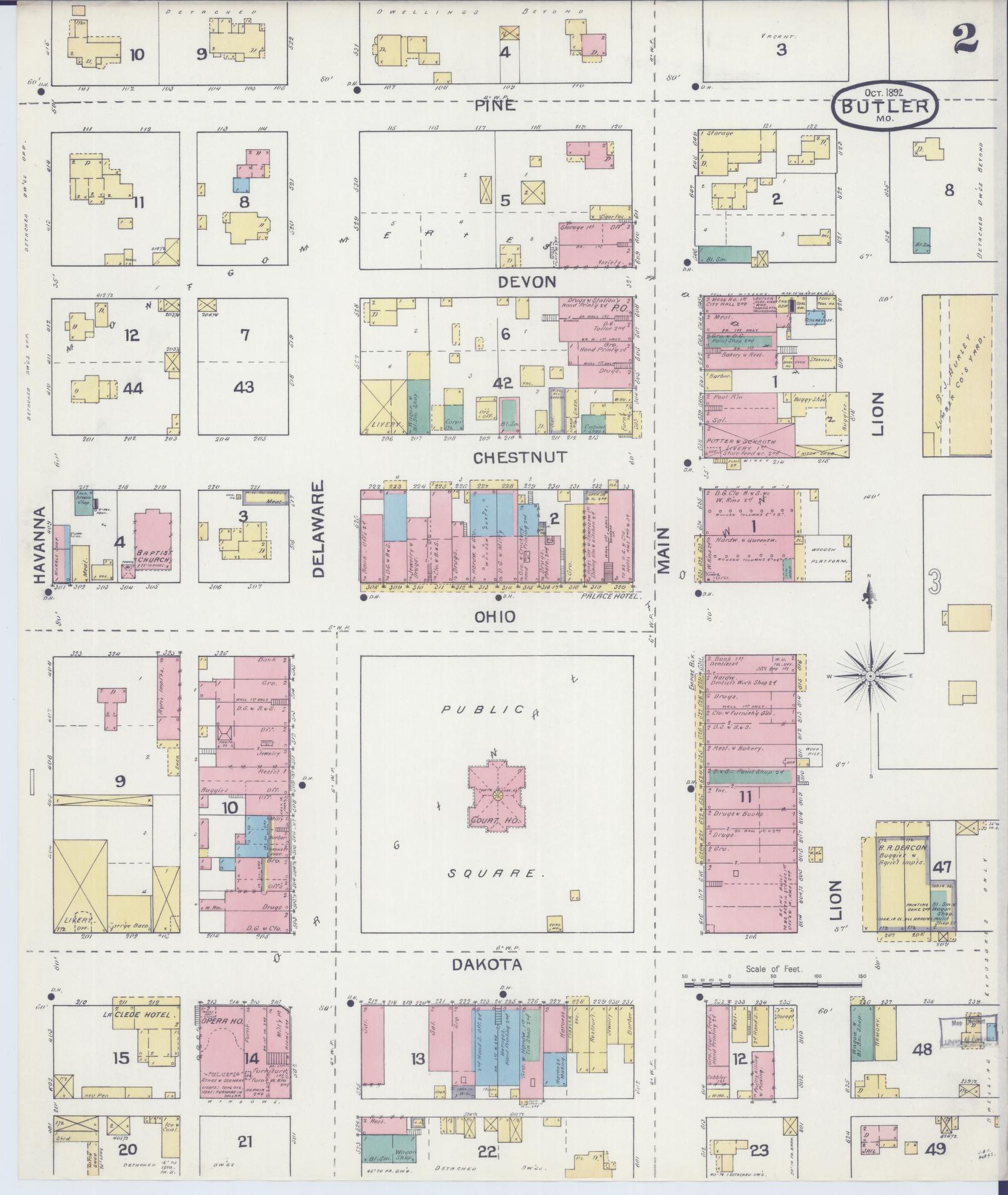 Sanborn Fire Insurance Map from Butler, Bates County, Missouri (1892), Sheet #0002 - Complete Map Set gallery image, historic Sanborn map, vintage wall art, Missouri Missouri