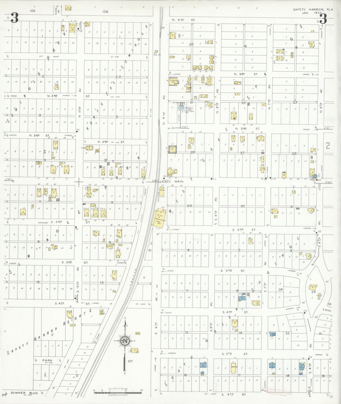 Sanborn Fire Insurance Map from Safety Harbor, Pinellas County, Florida (1933), Sheet #0003 - Complete Map Set gallery image, historic Sanborn map, vintage wall art, Florida Florida