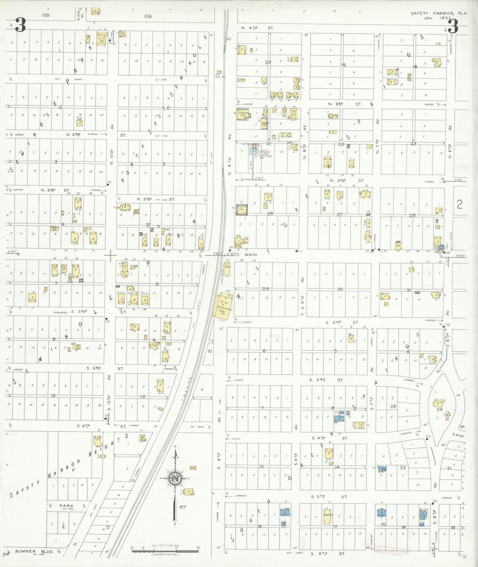 Sanborn Fire Insurance Map from Safety Harbor, Pinellas County, Florida (1933), Sheet #0003 - Complete Map Set gallery image, historic Sanborn map, vintage wall art, Florida Florida
