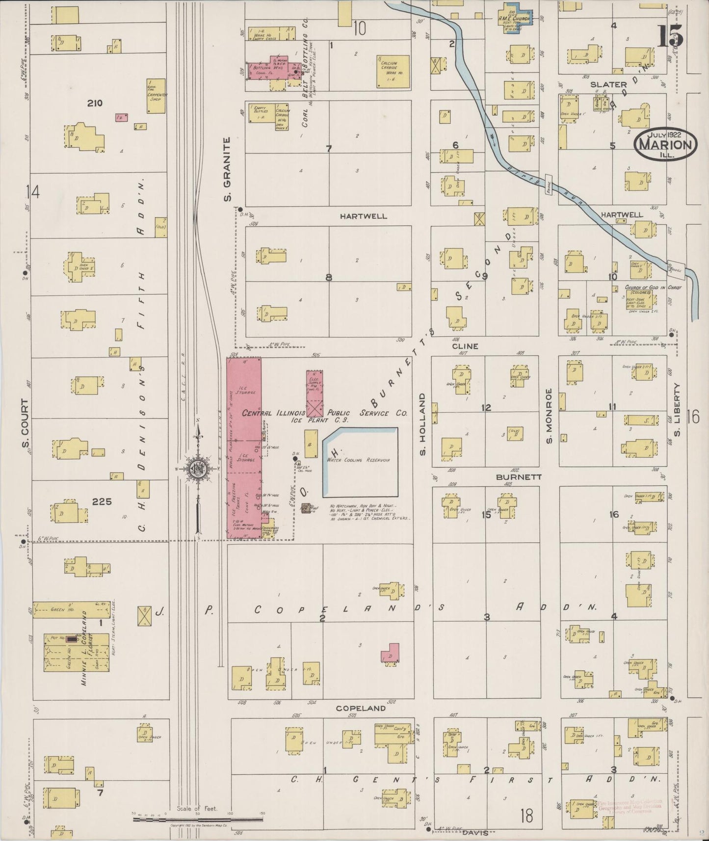 Sanborn Fire Insurance Map from Marion, Williamson County, Illinois (1922), Sheet #0015 - Historic Sanborn Fire Insurance Map Print, vintage old map wall art, antique decor, genealogy gift, Illinois Illinois map