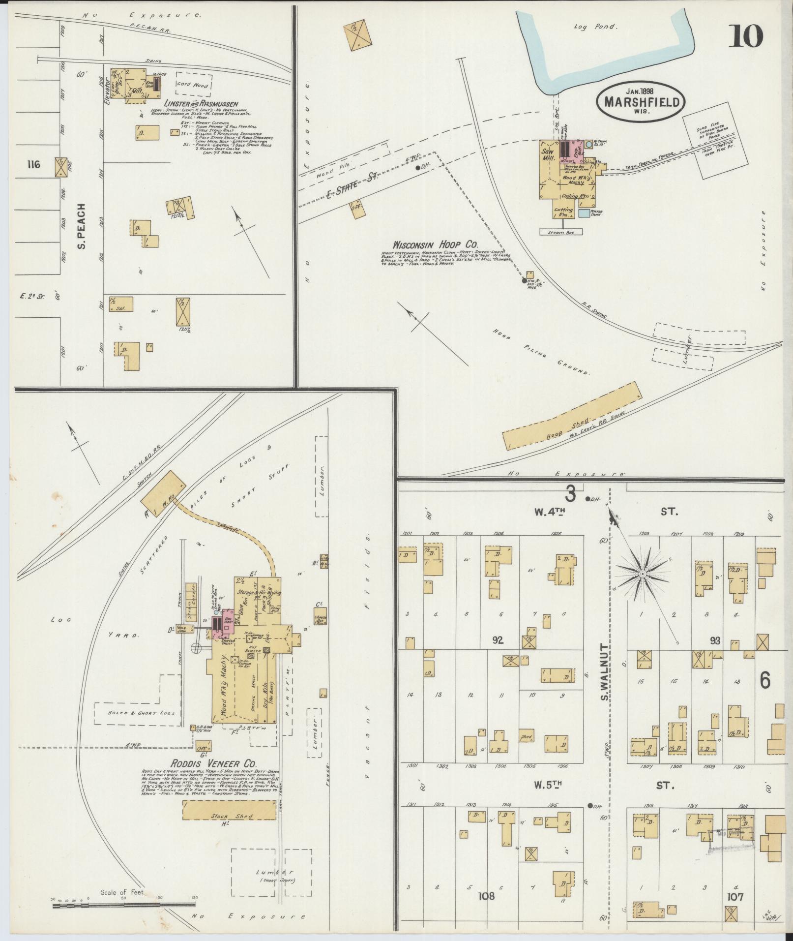 Sanborn Fire Insurance Map from Marshfield, Wood County, Wisconsin (1898), Sheet #0010 - Historic Sanborn Fire Insurance Map Print, vintage old map wall art, antique decor, genealogy gift, Wisconsin Wisconsin map