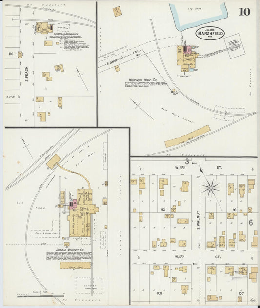 Sanborn Fire Insurance Map from Marshfield, Wood County, Wisconsin (1898), Sheet #0010 - Historic Sanborn Fire Insurance Map Print, vintage old map wall art, antique decor, genealogy gift, Wisconsin Wisconsin map