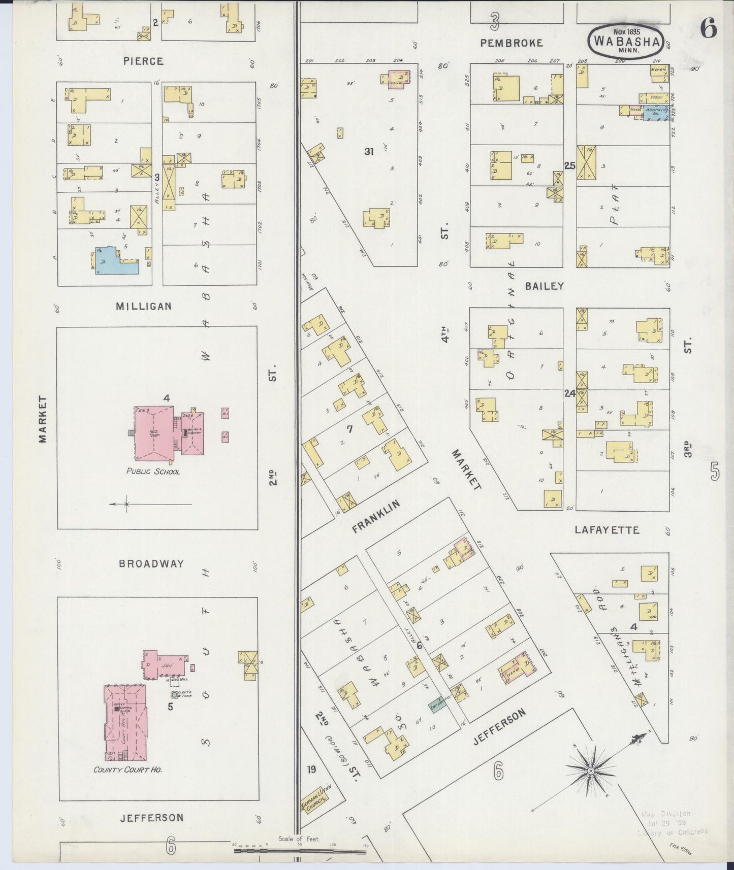 Sanborn Fire Insurance Map from Wabasha, Wabasha County, Minnesota (1895), Sheet #0006 - Historic Sanborn Fire Insurance Map Print, vintage old map wall art, antique decor, genealogy gift, Minnesota Minnesota map
