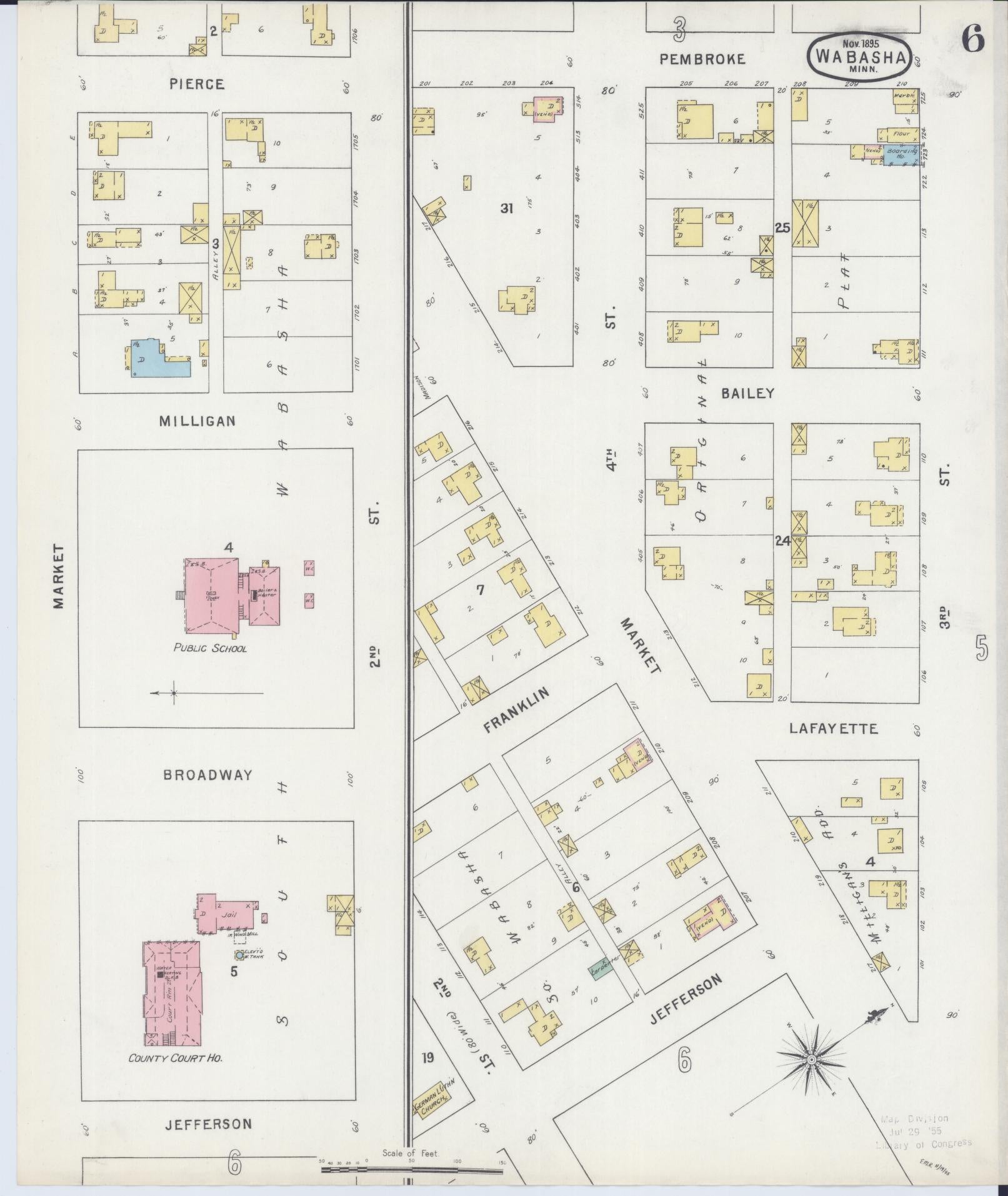 Sanborn Fire Insurance Map from Wabasha, Wabasha County, Minnesota (1895), Sheet #0006 - Historic Sanborn Fire Insurance Map Print, vintage old map wall art, antique decor, genealogy gift, Minnesota Minnesota map