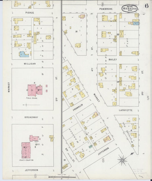 Sanborn Fire Insurance Map from Wabasha, Wabasha County, Minnesota (1895), Sheet #0006 - Historic Sanborn Fire Insurance Map Print, vintage old map wall art, antique decor, genealogy gift, Minnesota Minnesota map