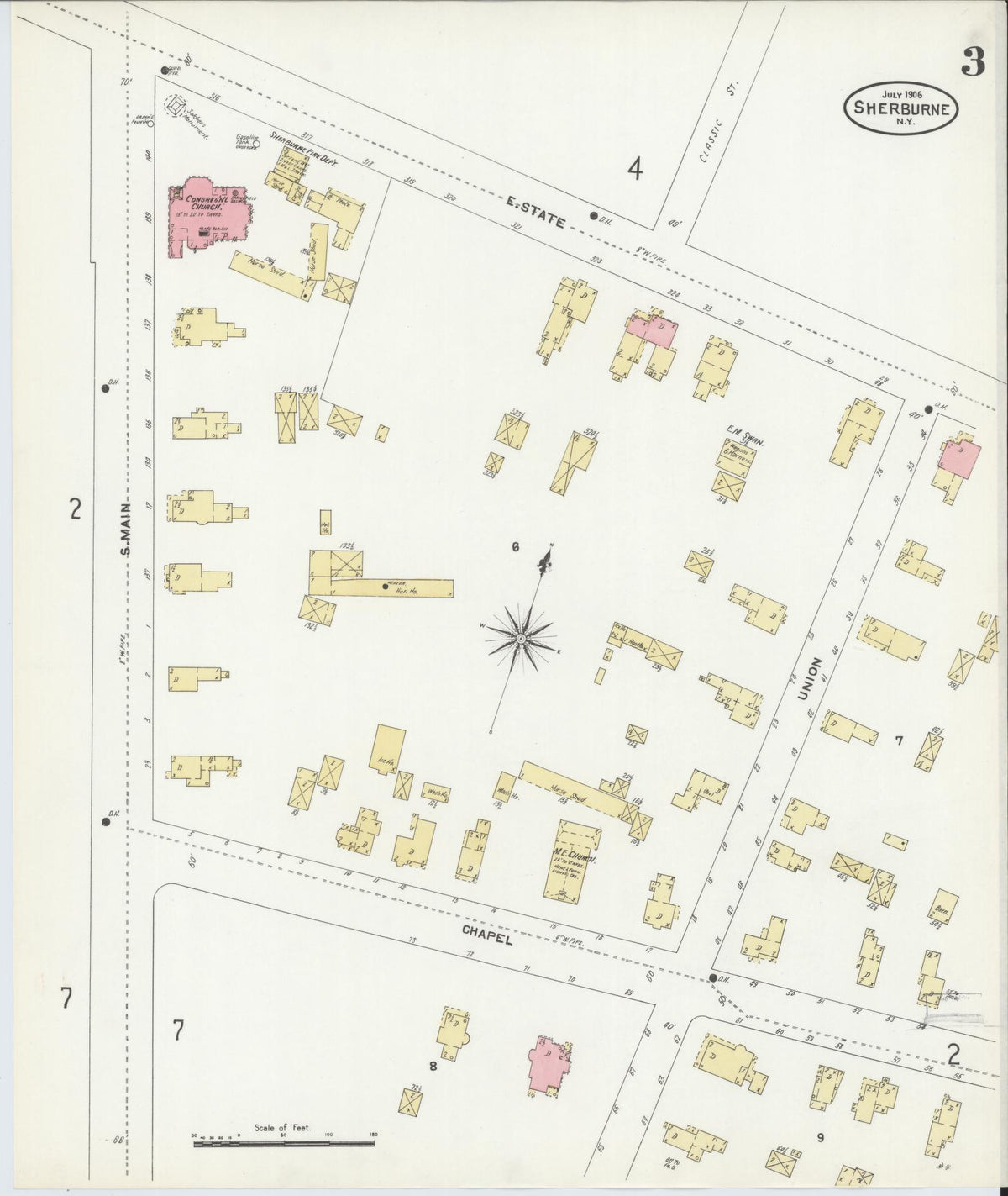 Sanborn Fire Insurance Map from Sherburne, Chenango County, New York (1906), Sheet #0003 - Complete Map Set gallery image, historic Sanborn map, vintage wall art, New York New York