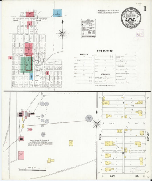 Sanborn Fire Insurance Map from Erie, Neosho County, Kansas (1906), Sheet #0001 - Historic Sanborn Fire Insurance Map Print, vintage old map wall art, antique decor, genealogy gift, Kansas Kansas map