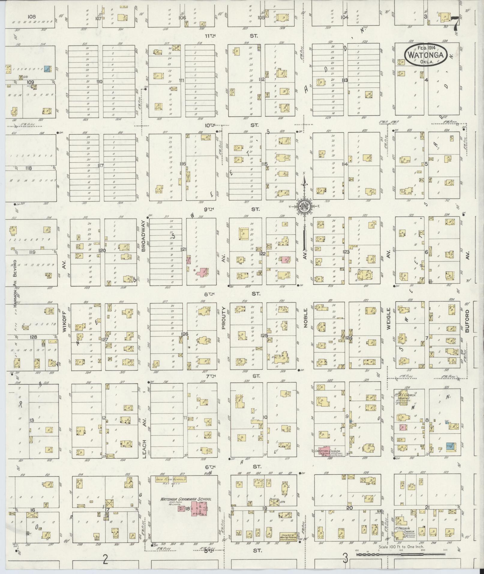 Sanborn Fire Insurance Map from Watonga, Blaine County, Oklahoma (1914), Sheet #0007 - Complete Map Set gallery image, historic Sanborn map, vintage wall art, Oklahoma Oklahoma