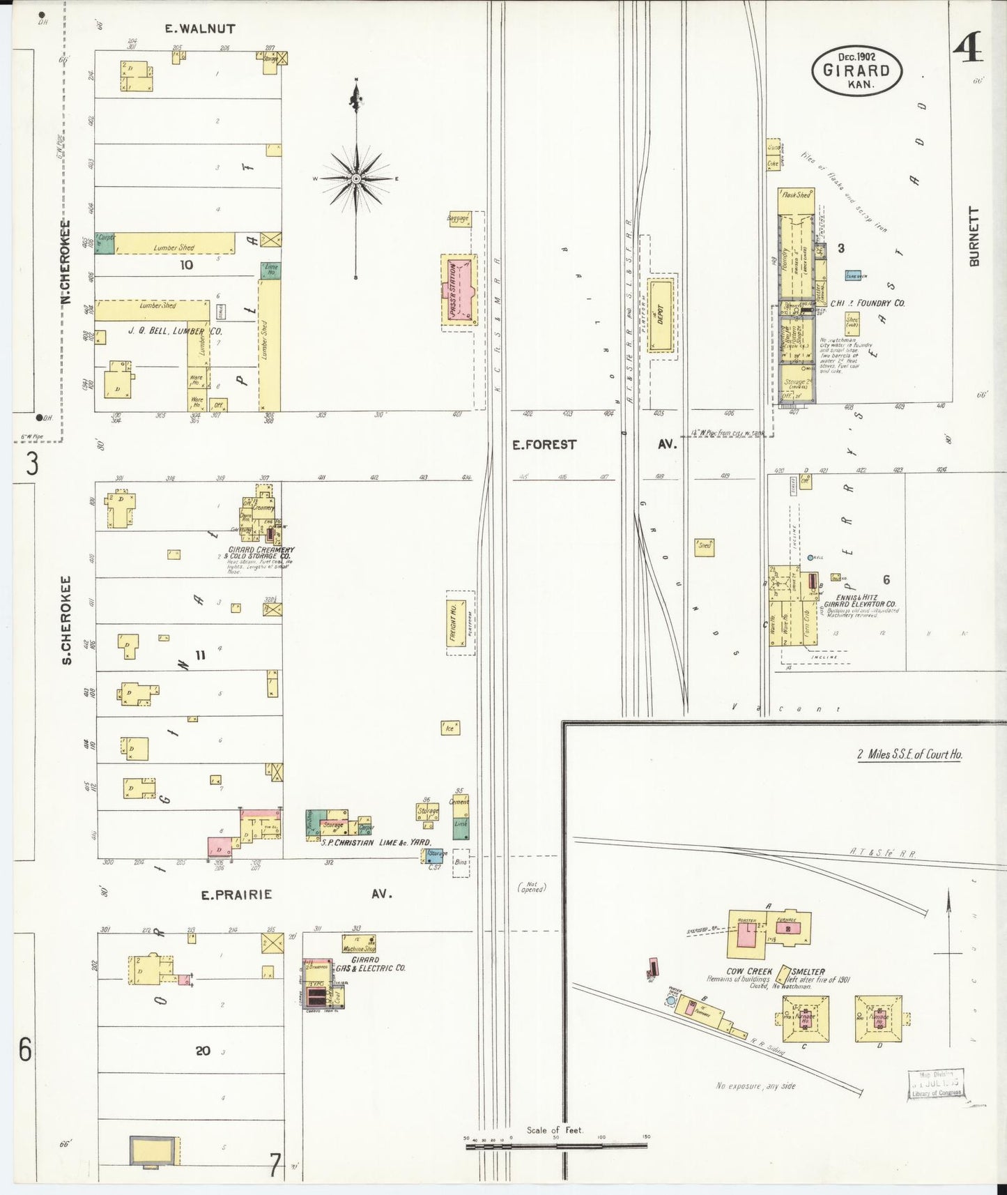Sanborn Fire Insurance Map from Girard, Crawford County, Kansas (1902), Sheet #0004 - Complete Map Set gallery image, historic Sanborn map, vintage wall art, Kansas Kansas