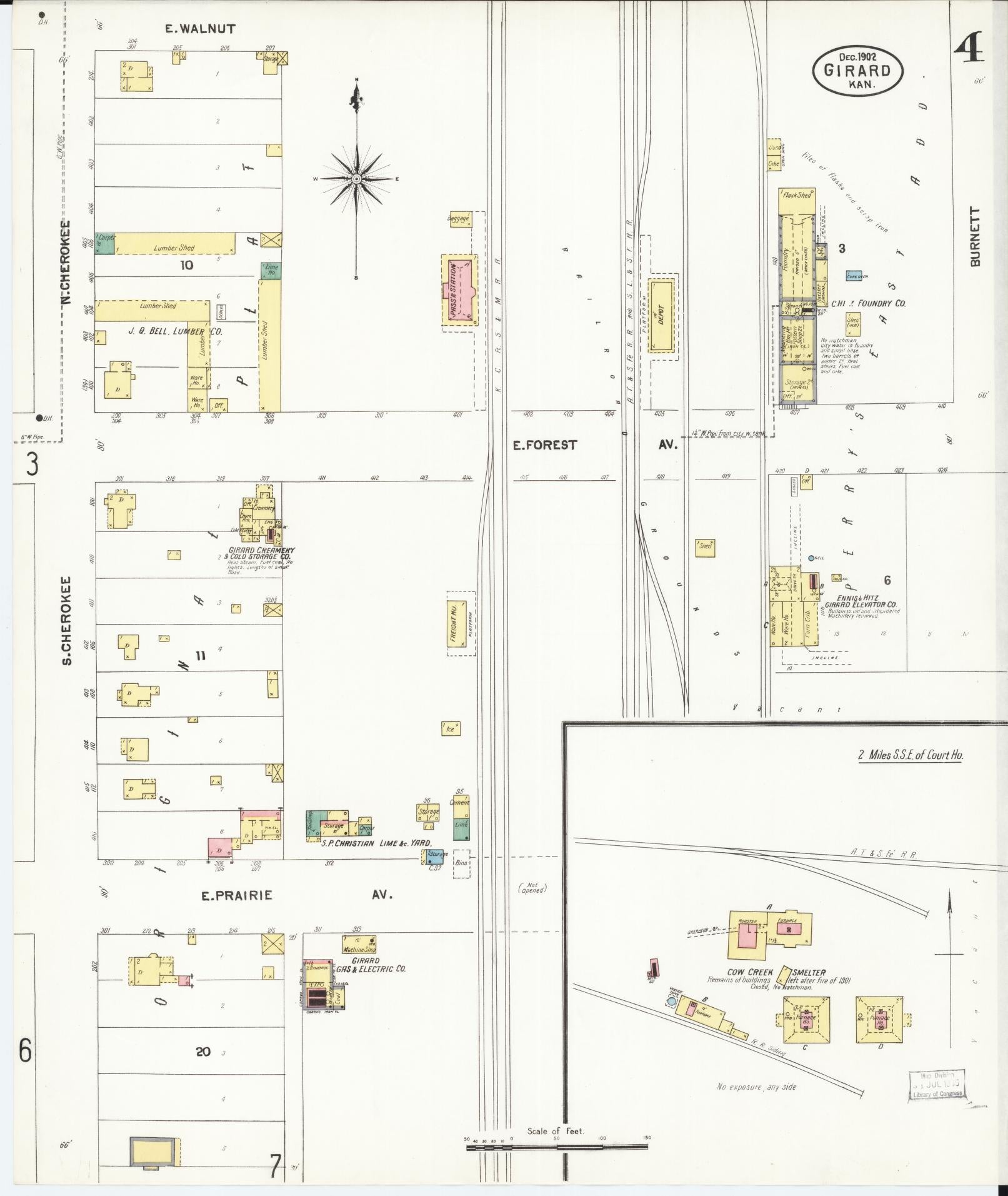 Sanborn Fire Insurance Map from Girard, Crawford County, Kansas (1902), Sheet #0004 - Complete Map Set gallery image, historic Sanborn map, vintage wall art, Kansas Kansas