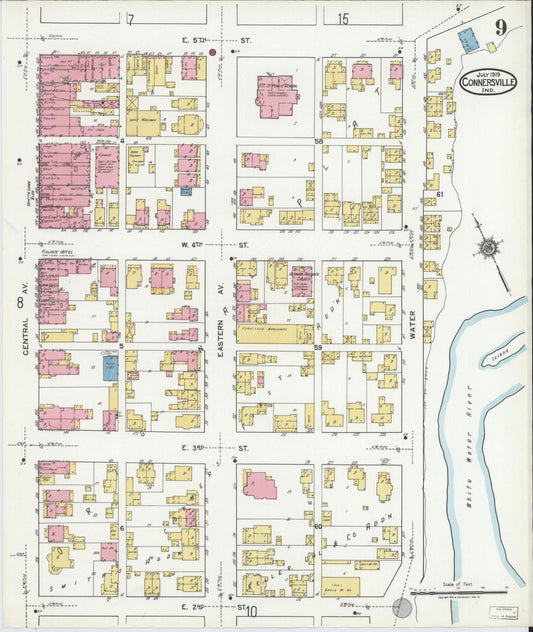 Sanborn Fire Insurance Map from Connersville, Fayette County, Indiana (1919), Sheet #0009 - Historic Sanborn Fire Insurance Map Print, vintage old map wall art, antique decor, genealogy gift, Indiana Indiana map
