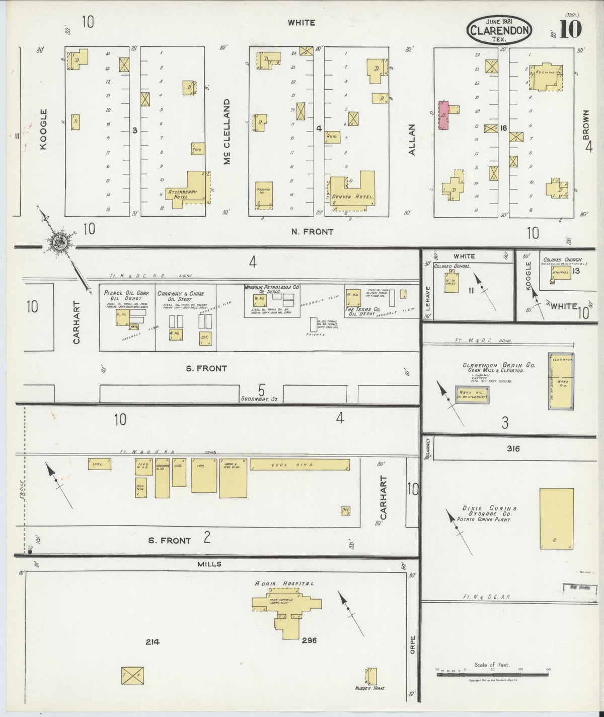 Sanborn Fire Insurance Map from Clarendon, Donley County, Texas (1921), Sheet #0010 - Complete Map Set gallery image, historic Sanborn map, vintage wall art, Texas Texas