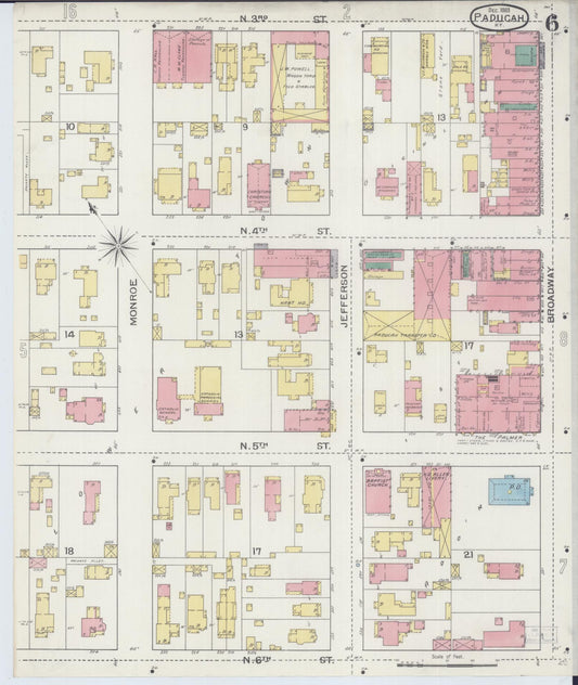 Sanborn Fire Insurance Map from Paducah, Mccraken County, Kentucky (1893), Sheet #0006 - Historic Sanborn Fire Insurance Map Print, vintage old map wall art, antique decor, genealogy gift, Kentucky Kentucky map