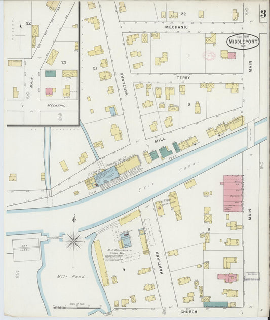 Sanborn Fire Insurance Map from Middleport, Niagara County, New York (1894), Sheet #0003 - Historic Sanborn Fire Insurance Map Print, vintage old map wall art, antique decor, genealogy gift, New York New York map