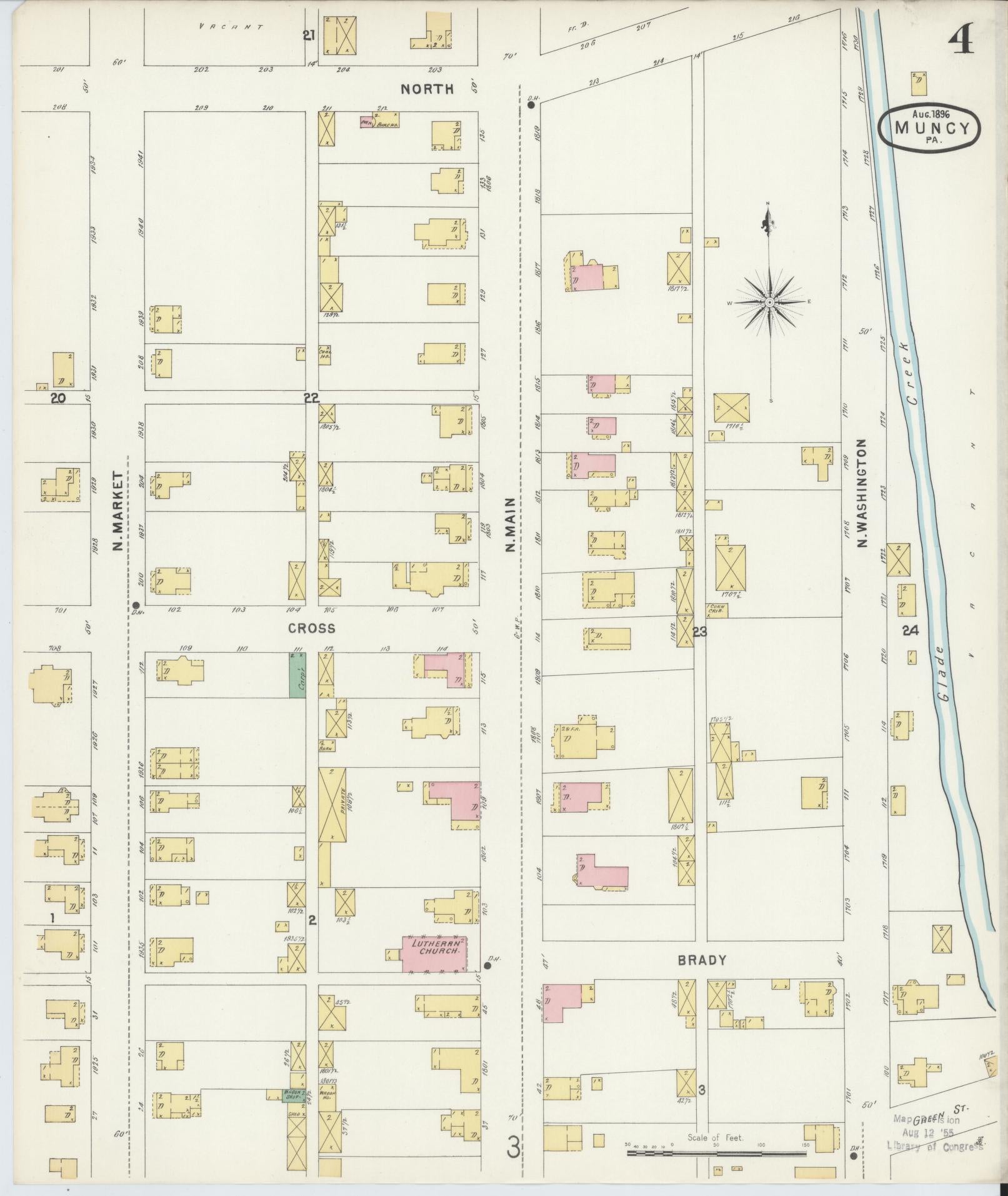 Sanborn Fire Insurance Map from Muncy, Lycoming County, Pennsylvania (1896), Sheet #0004 - Complete Map Set gallery image, historic Sanborn map, vintage wall art, Pennsylvania Pennsylvania