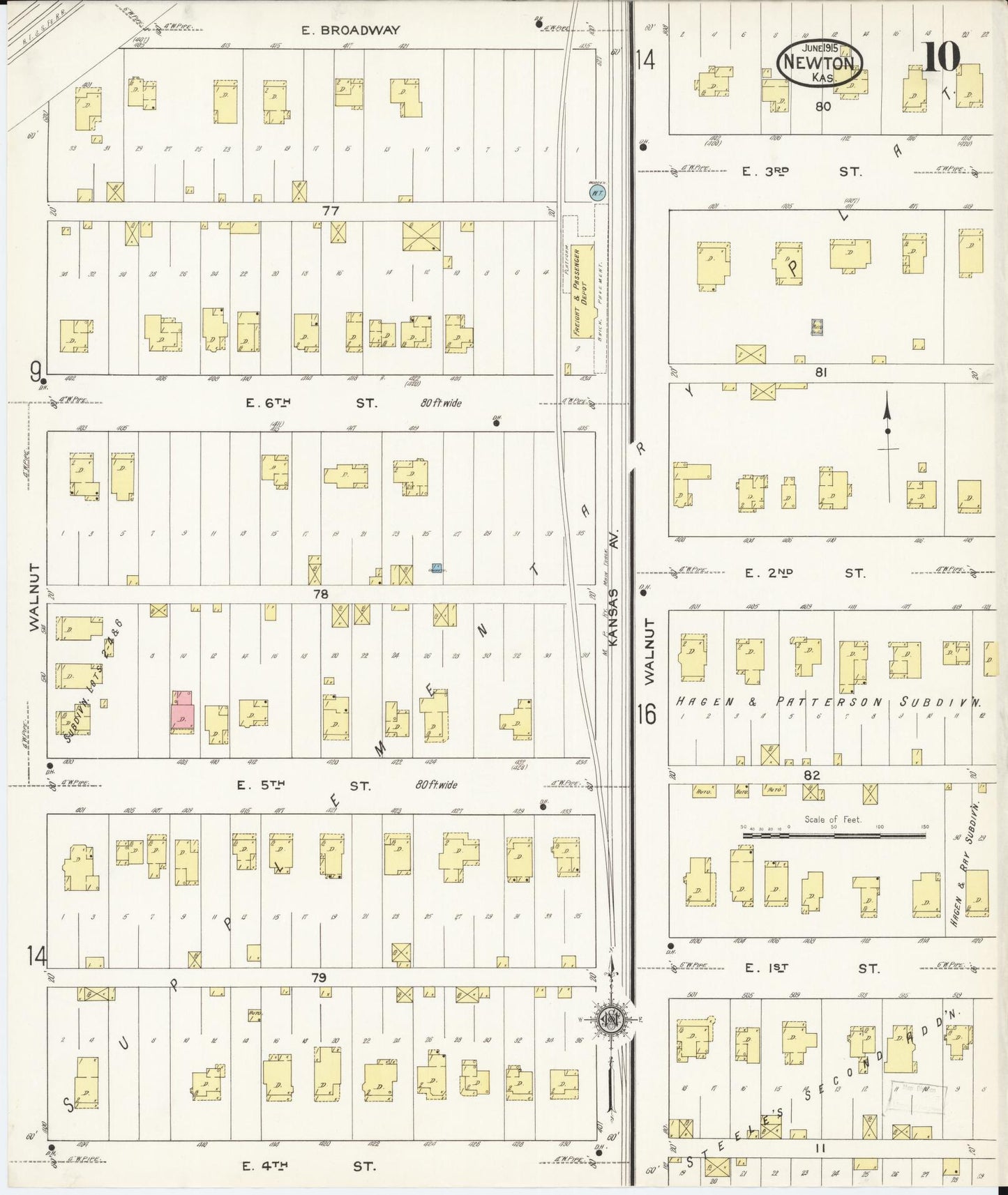 Sanborn Fire Insurance Map from Newton, Harvey County, Kansas (1915), Sheet #0010 - Complete Map Set gallery image, historic Sanborn map, vintage wall art, Kansas Kansas
