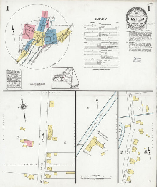 Sanborn Fire Insurance Map from Camillus, Onondaga County, New York (1927), Sheet #0001 - Complete Map Set gallery image, historic Sanborn map, vintage wall art, New York New York