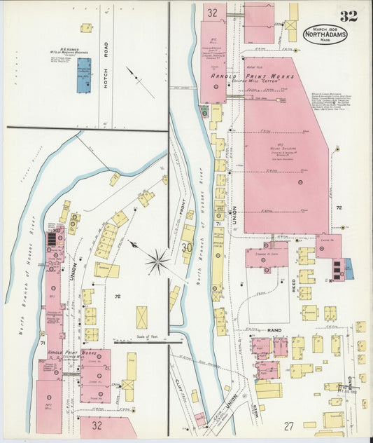 Sanborn Fire Insurance Map from North Adams, Berkshire County, Massachusetts (1908), Sheet #0032 - Historic Sanborn Fire Insurance Map Print, vintage old map wall art, antique decor, genealogy gift, Massachusetts Massachusetts map