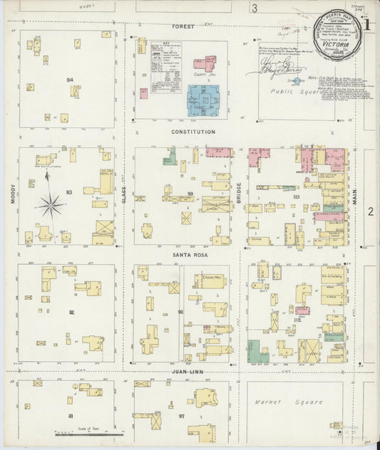 Sanborn Fire Insurance Map from Victoria, Victoria County, Texas (1896), Sheet #0001 - Historic Sanborn Fire Insurance Map Print, vintage old map wall art, antique decor, genealogy gift, Texas Texas map