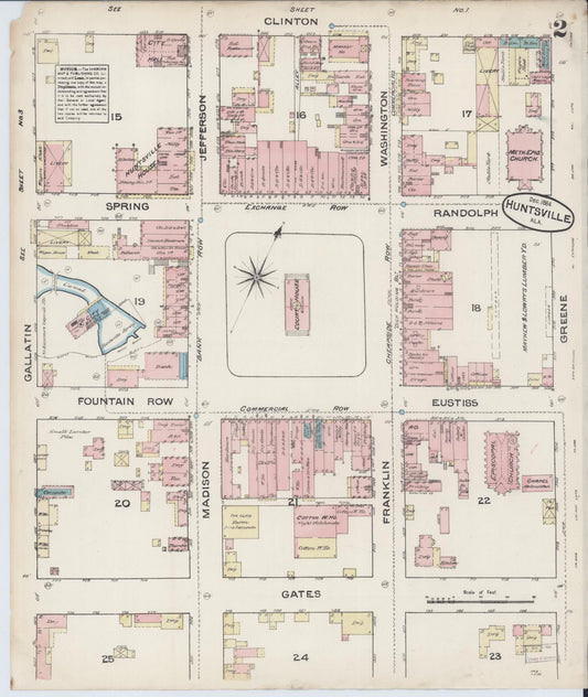 Sanborn Fire Insurance Map from Huntsville, Madison County, Alabama (1884), Sheet #0002 - Historic Sanborn Fire Insurance Map Print, vintage old map wall art, antique decor, genealogy gift, Alabama Alabama map