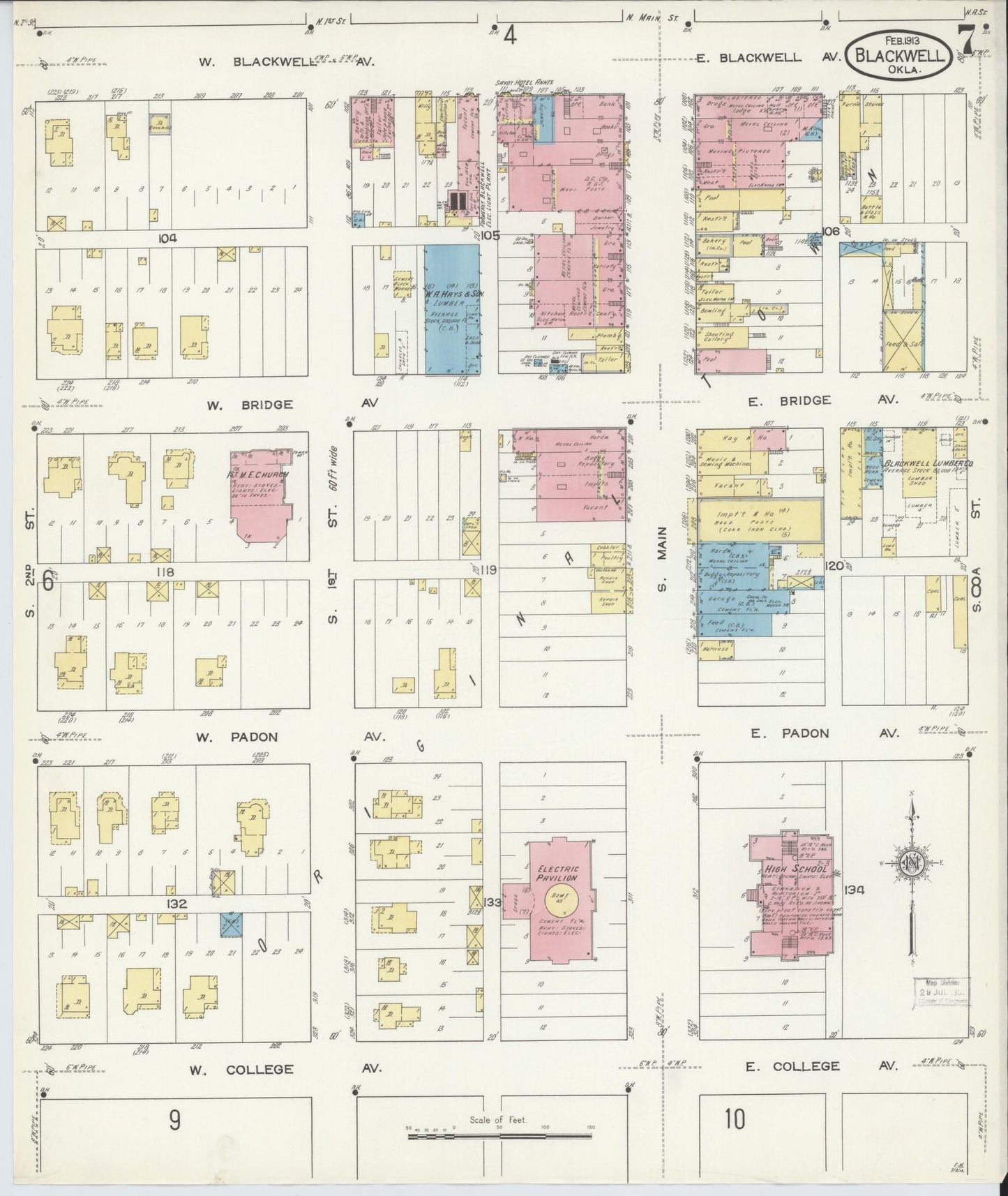 Sanborn Fire Insurance Map from Blackwell, Kay County, Oklahoma (1913), Sheet #0007 - Complete Map Set gallery image, historic Sanborn map, vintage wall art, Oklahoma Oklahoma
