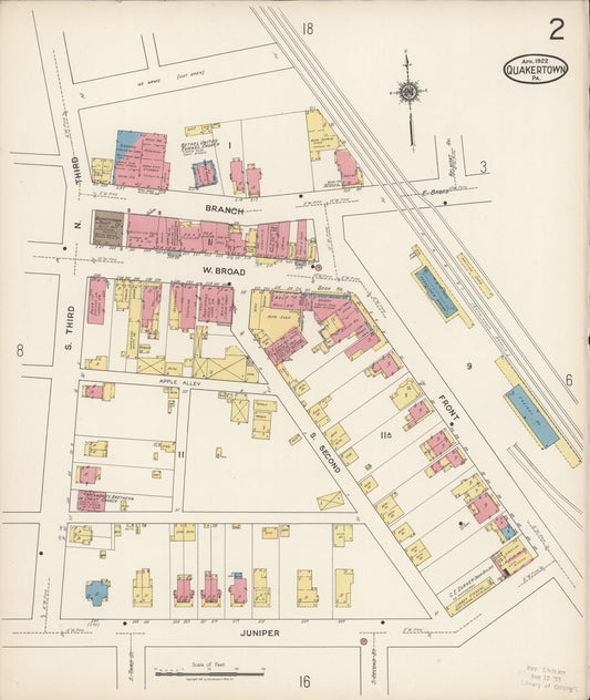 Sanborn Fire Insurance Map from Quakertown, Bucks County, Pennsylvania (1922), Sheet #0002 - Historic Sanborn Fire Insurance Map Print, vintage old map wall art, antique decor, genealogy gift, Pennsylvania Pennsylvania map