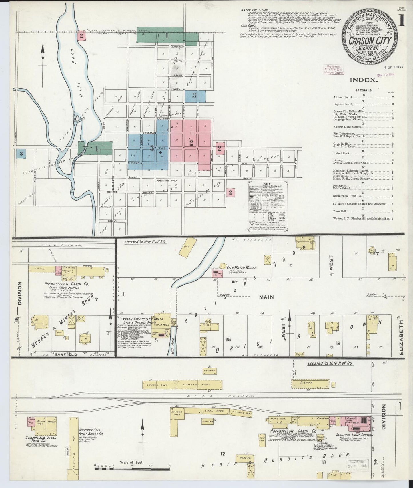 Sanborn Fire Insurance Map from Carson City, Montcalm County, Michigan (1910), Sheet #0001 - Complete Map Set gallery image, historic Sanborn map, vintage wall art, Michigan Michigan