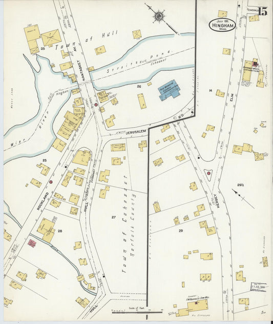 Sanborn Fire Insurance Map from Hingham, Plymouth County, Massachusetts (1911), Sheet #0015 - Historic Sanborn Fire Insurance Map Print, vintage old map wall art, antique decor, genealogy gift, Massachusetts Massachusetts map