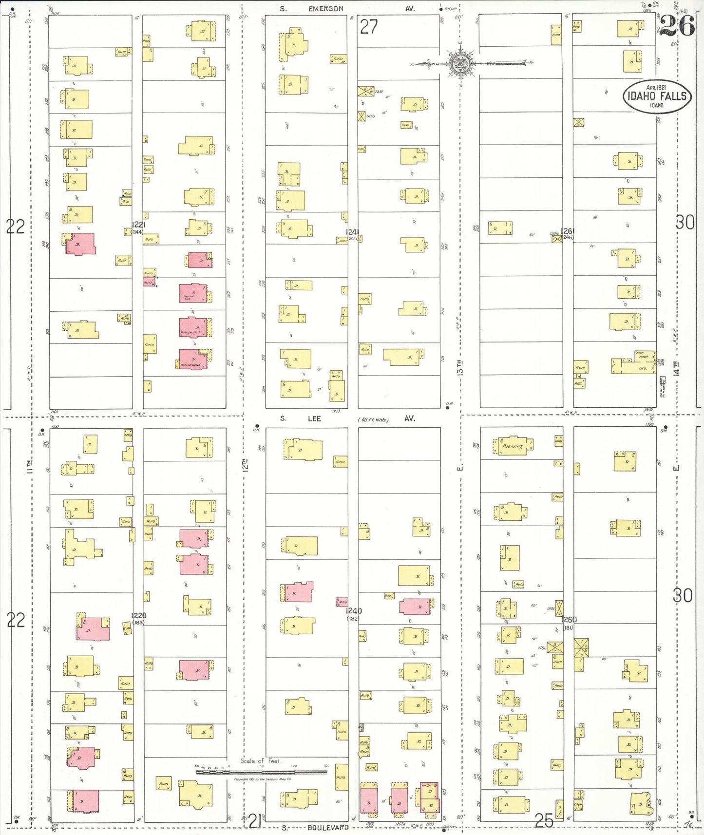 Sanborn Fire Insurance Map from Idaho Falls, Bonneville County, Idaho (1921), Sheet #0026 - Complete Map Set gallery image, historic Sanborn map, vintage wall art, Idaho Idaho