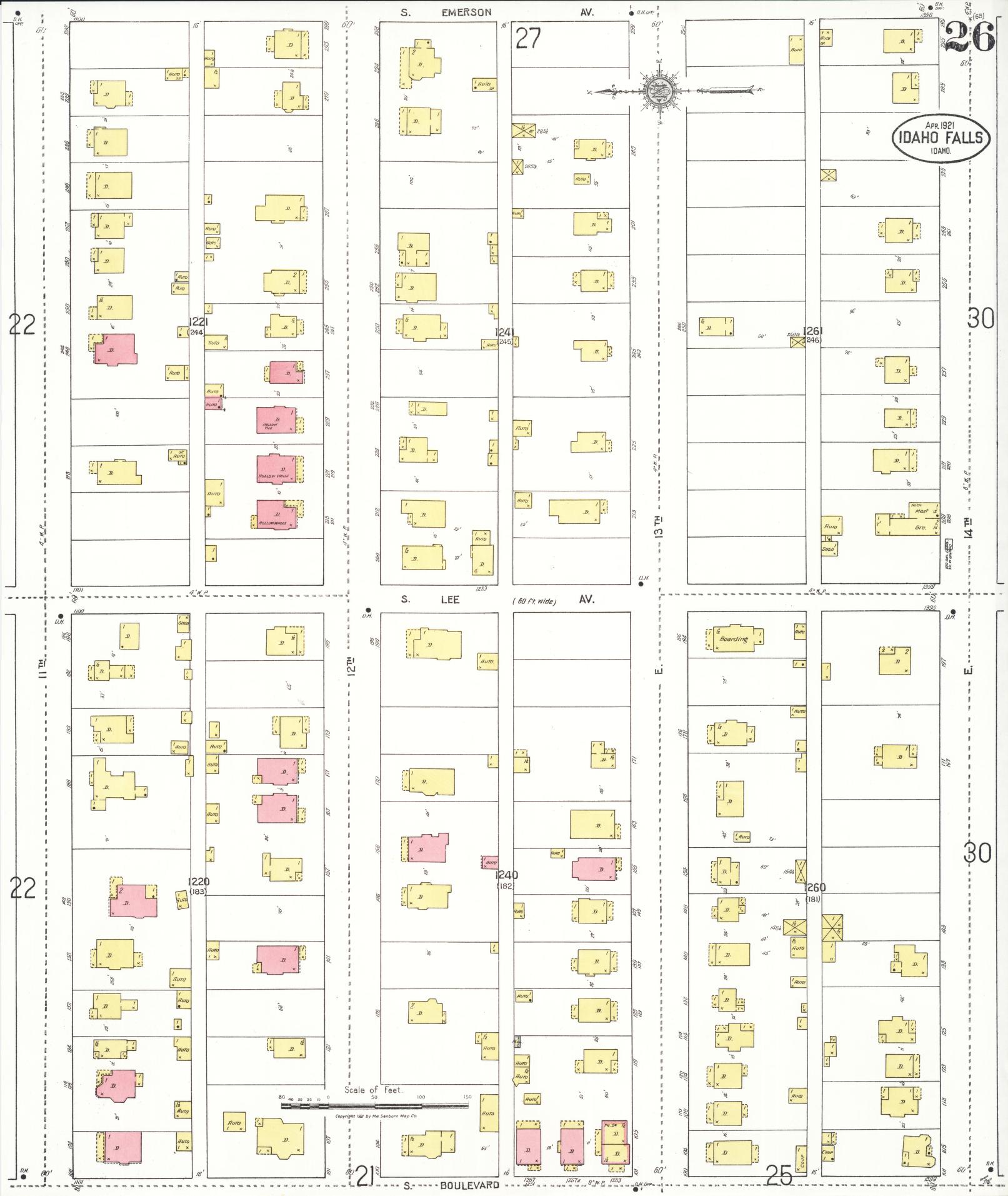 Sanborn Fire Insurance Map from Idaho Falls, Bonneville County, Idaho (1921), Sheet #0026 - Complete Map Set gallery image, historic Sanborn map, vintage wall art, Idaho Idaho