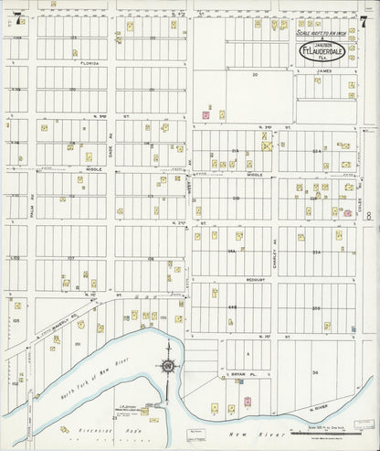 Sanborn Fire Insurance Map from Fort Lauderdale, Broward County, Florida (1924), Sheet #0007 - Complete Map Set gallery image, historic Sanborn map, vintage wall art, Florida Florida