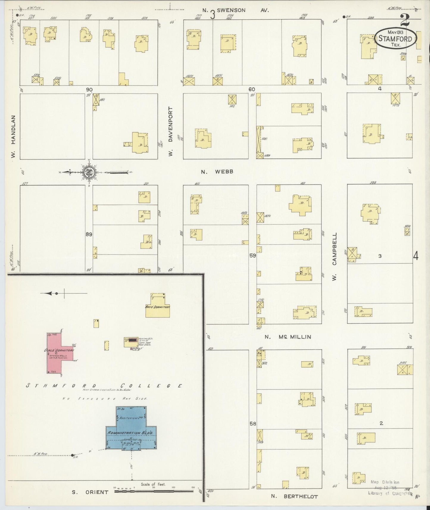 Sanborn Fire Insurance Map from Stamford, Jones County, Texas (1913), Sheet #0002 - Complete Map Set gallery image, historic Sanborn map, vintage wall art, Texas Texas