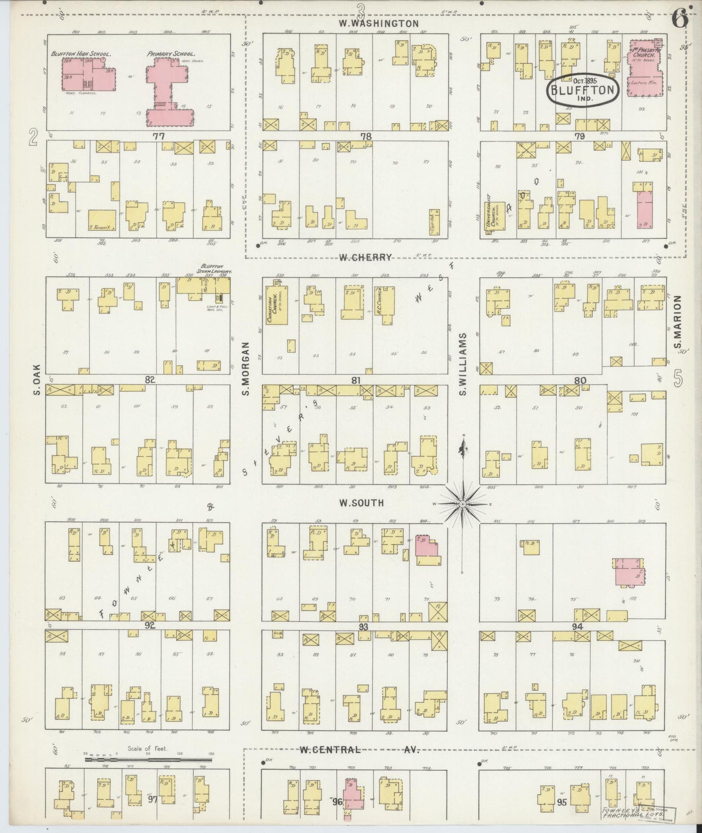 Sanborn Fire Insurance Map from Bluffton, Wells County, Indiana (1895), Sheet #0006 - Historic Sanborn Fire Insurance Map Print, vintage old map wall art, antique decor, genealogy gift, Indiana Indiana map