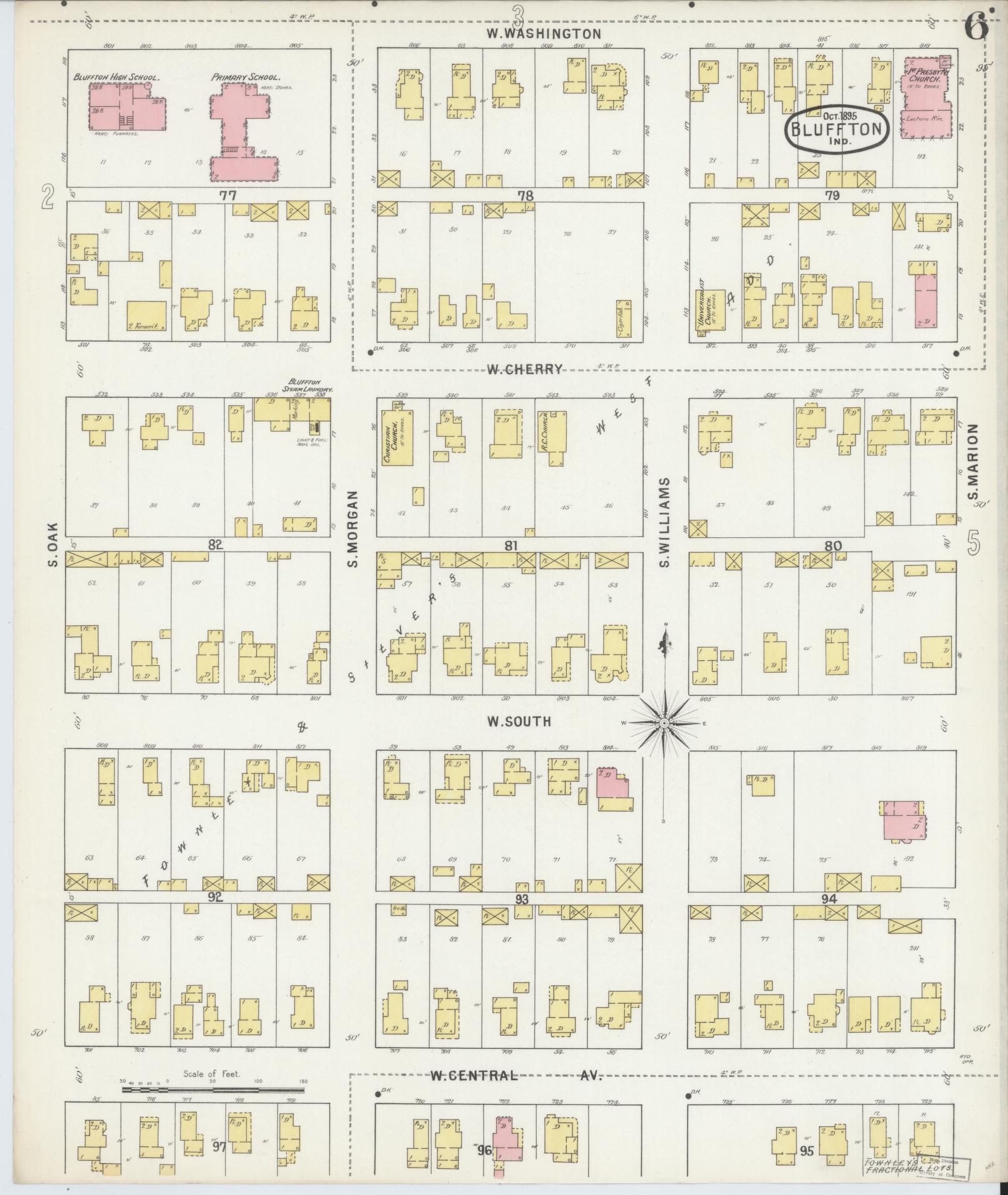 Sanborn Fire Insurance Map from Bluffton, Wells County, Indiana (1895), Sheet #0006 - Historic Sanborn Fire Insurance Map Print, vintage old map wall art, antique decor, genealogy gift, Indiana Indiana map