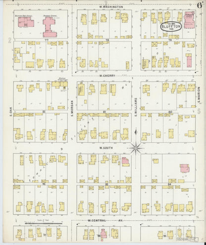 Sanborn Fire Insurance Map from Bluffton, Wells County, Indiana (1895), Sheet #0006 - Historic Sanborn Fire Insurance Map Print, vintage old map wall art, antique decor, genealogy gift, Indiana Indiana map