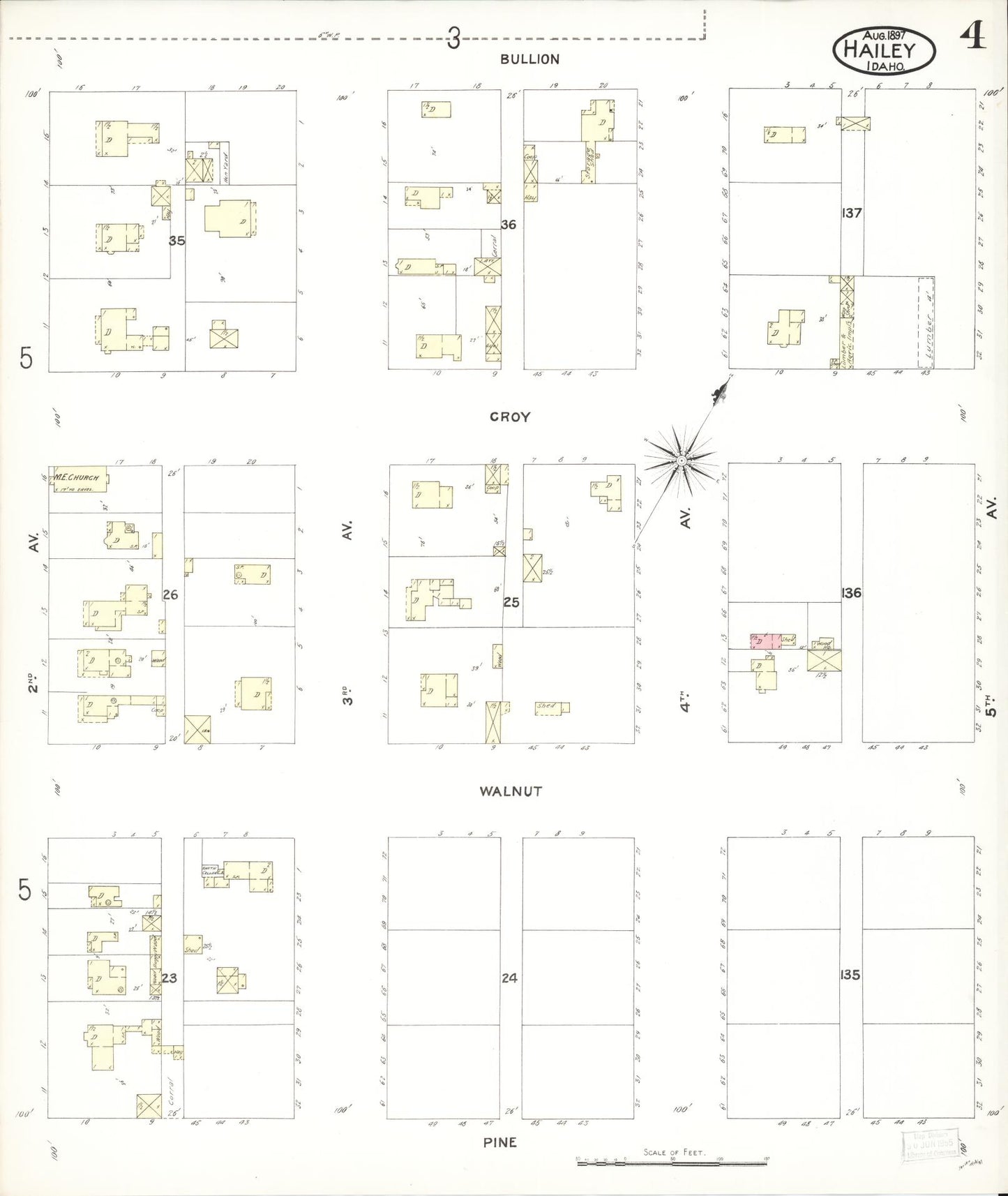 Sanborn Fire Insurance Map from Hailey, Blaine County, Idaho (1897), Sheet #0004 - Historic Sanborn Fire Insurance Map Print, vintage old map wall art, antique decor, genealogy gift, Idaho Idaho map
