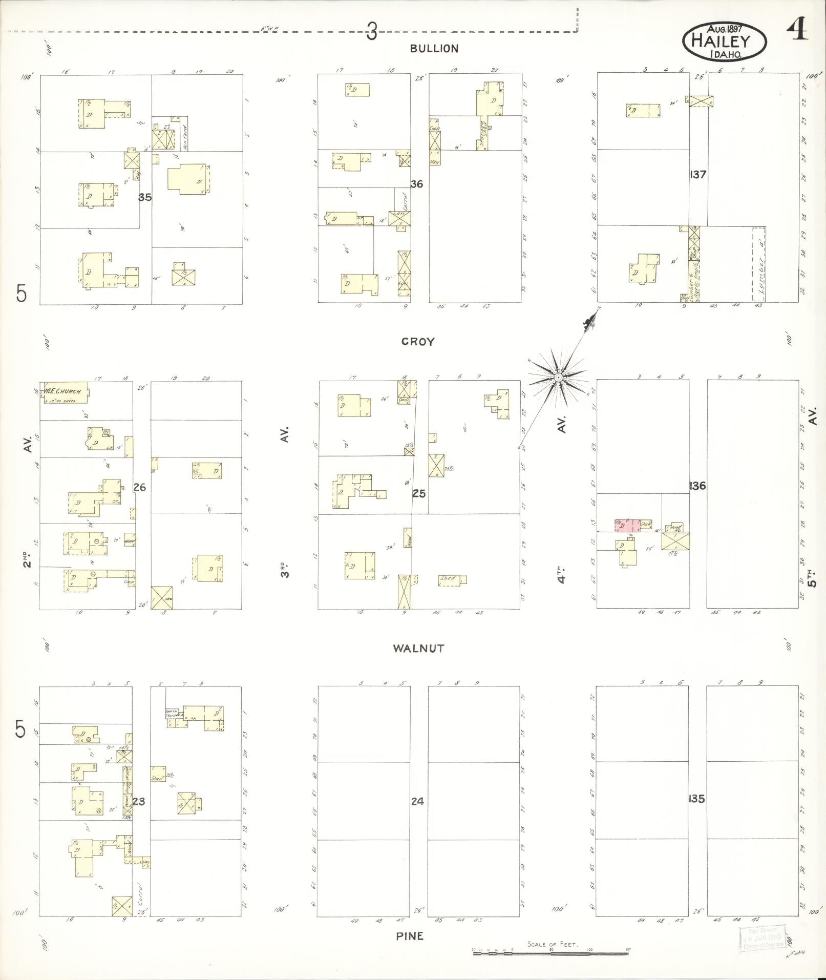 Sanborn Fire Insurance Map from Hailey, Blaine County, Idaho (1897), Sheet #0004 - Historic Sanborn Fire Insurance Map Print, vintage old map wall art, antique decor, genealogy gift, Idaho Idaho map