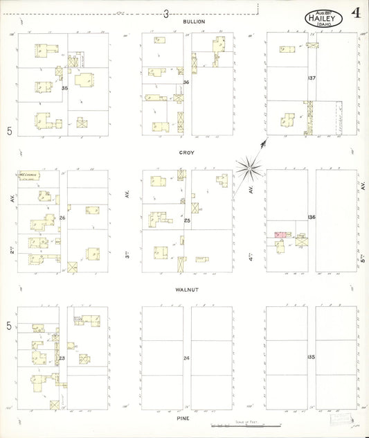 Sanborn Fire Insurance Map from Hailey, Blaine County, Idaho (1897), Sheet #0004 - Historic Sanborn Fire Insurance Map Print, vintage old map wall art, antique decor, genealogy gift, Idaho Idaho map