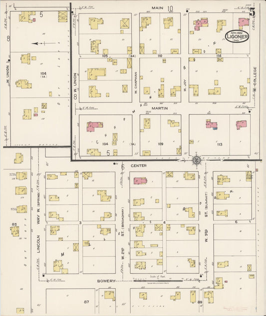 Sanborn Fire Insurance Map from Ligonier, Noble County, Indiana (1922), Sheet #0005 - Historic Sanborn Fire Insurance Map Print, vintage old map wall art, antique decor, genealogy gift, Indiana Indiana map
