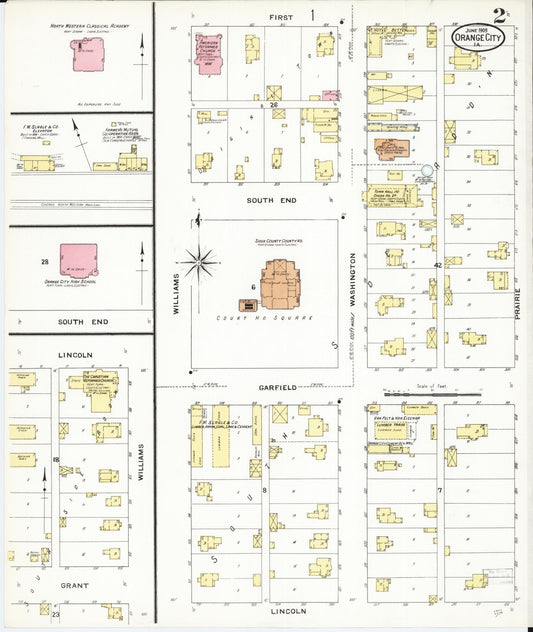 Sanborn Fire Insurance Map from Orange City, Sioux County, Iowa (1909), Sheet #0002 - Historic Sanborn Fire Insurance Map Print, vintage old map wall art
