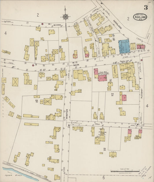 Sanborn Fire Insurance Map from Ashland, Grafton County, New Hampshire (1923), Sheet #0003 - Historic Sanborn Fire Insurance Map Print, vintage old map wall art, antique decor, genealogy gift, New Hampshire New Hampshire map