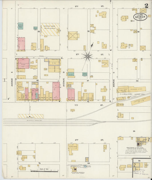 Sanborn Fire Insurance Map from Shiner, Lavaca County, Texas (1906), Sheet #0002 - Historic Sanborn Fire Insurance Map Print, vintage old map wall art, antique decor, genealogy gift, Texas Texas map