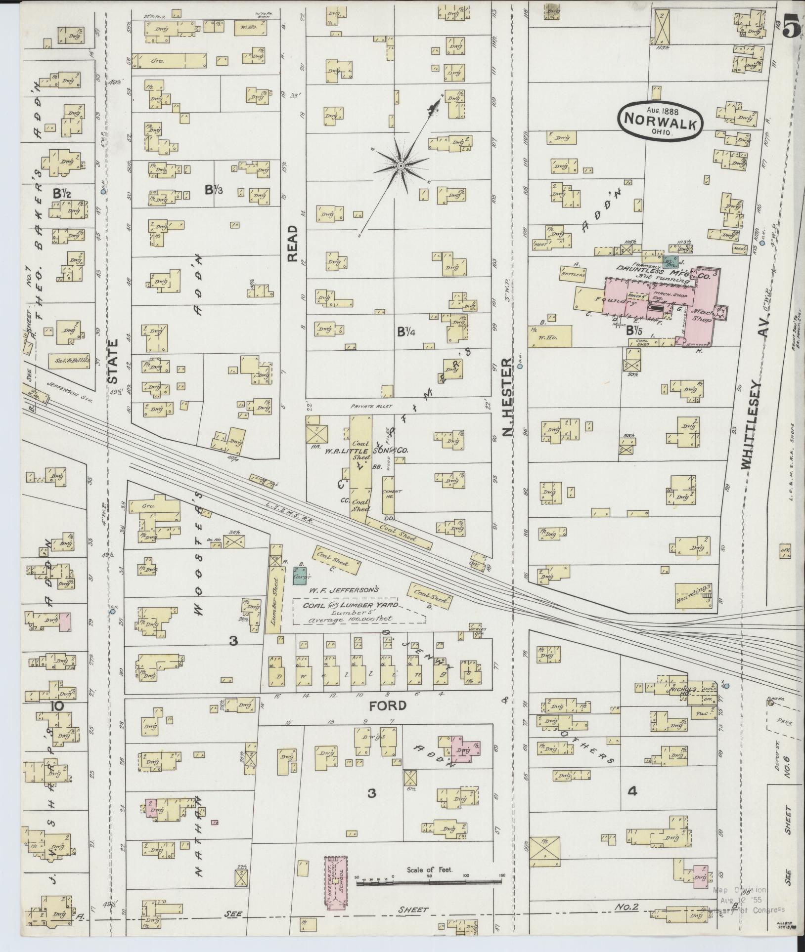 Sanborn Fire Insurance Map from Norwalk, Huron County, Ohio (1888), Sheet #0005 - Historic Sanborn Fire Insurance Map Print, vintage old map wall art, antique decor, genealogy gift, Ohio Ohio map