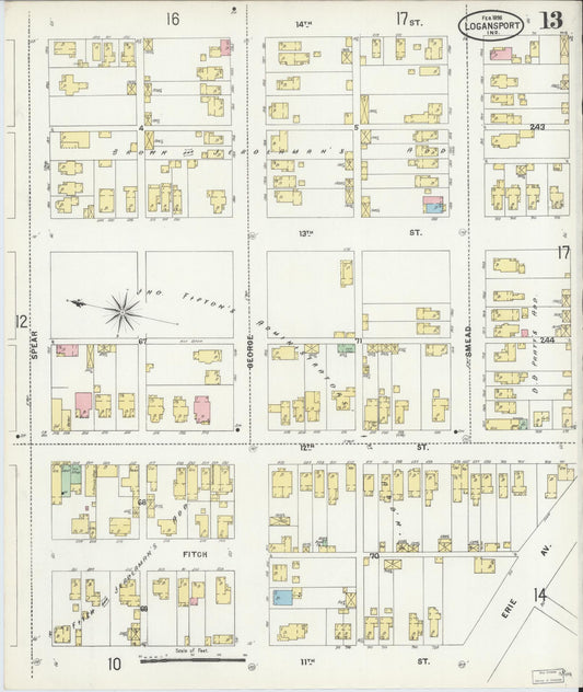Sanborn Fire Insurance Map from Logansport, Cass County, Indiana (1898), Sheet #0013 - Historic Sanborn Fire Insurance Map Print, vintage old map wall art, antique decor, genealogy gift, Indiana Indiana map