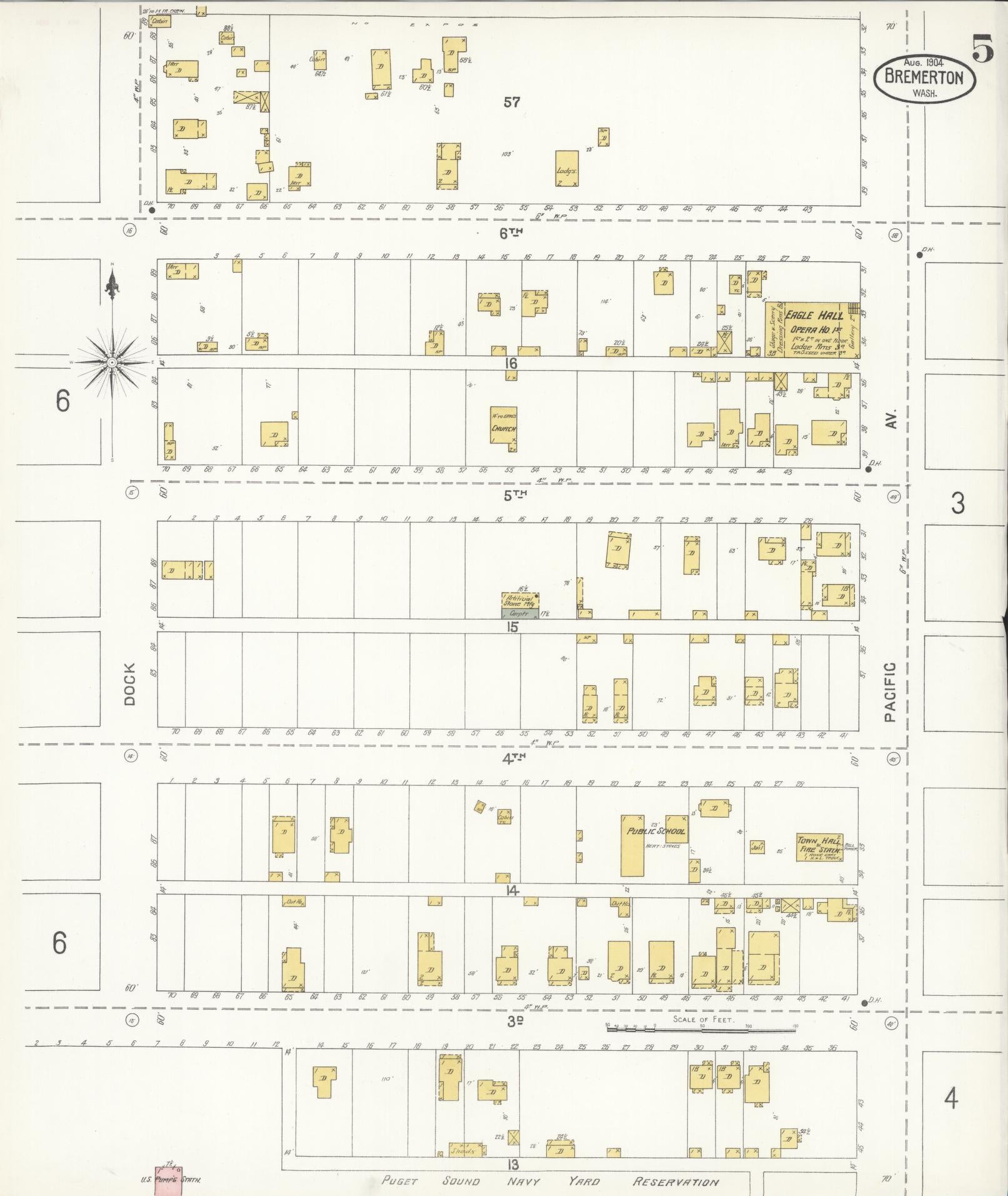 Sanborn Fire Insurance Map from Bremerton, Kitsap County, Washington (1904), Sheet #0005 - Historic Sanborn Fire Insurance Map Print, vintage old map wall art, antique decor, genealogy gift, Washington Washington map