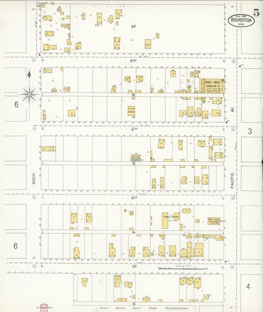 Sanborn Fire Insurance Map from Bremerton, Kitsap County, Washington (1904), Sheet #0005 - Historic Sanborn Fire Insurance Map Print, vintage old map wall art, antique decor, genealogy gift, Washington Washington map
