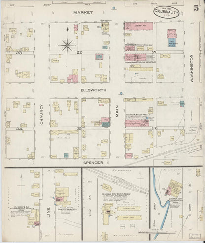 Sanborn Fire Insurance Map from Columbia City, Whitley County, Indiana (1886), Sheet #0005 - Complete Map Set gallery image, historic Sanborn map, vintage wall art, Indiana Indiana