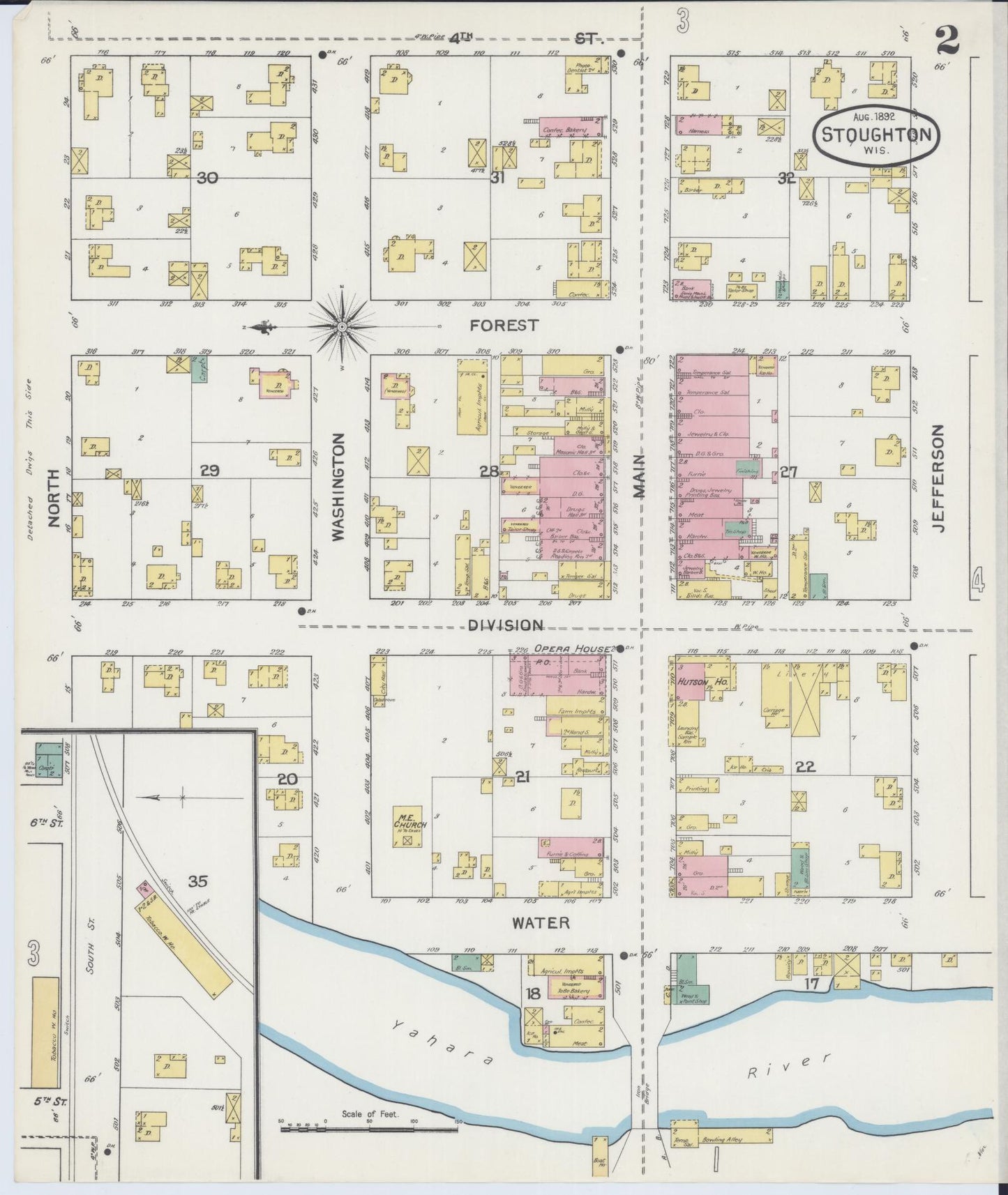 Sanborn Fire Insurance Map from Stoughton, Dane County, Wisconsin (1892), Sheet #0002 - Complete Map Set gallery image, historic Sanborn map, vintage wall art, Wisconsin Wisconsin