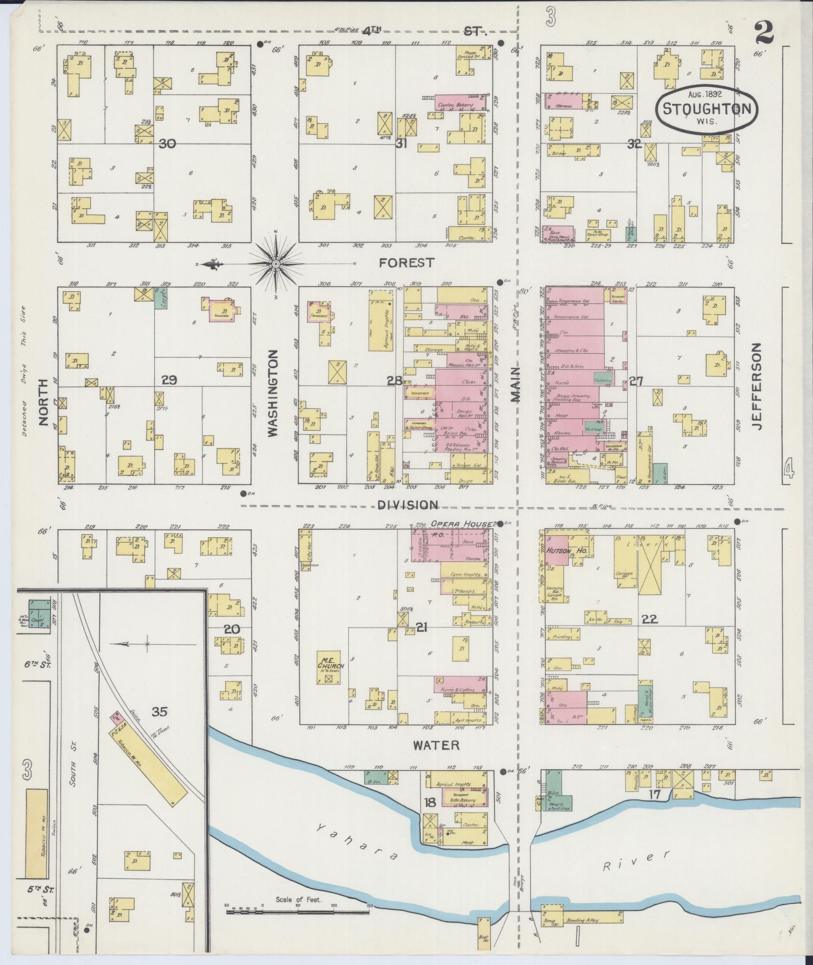 Sanborn Fire Insurance Map from Stoughton, Dane County, Wisconsin (1892), Sheet #0002 - Complete Map Set gallery image, historic Sanborn map, vintage wall art, Wisconsin Wisconsin